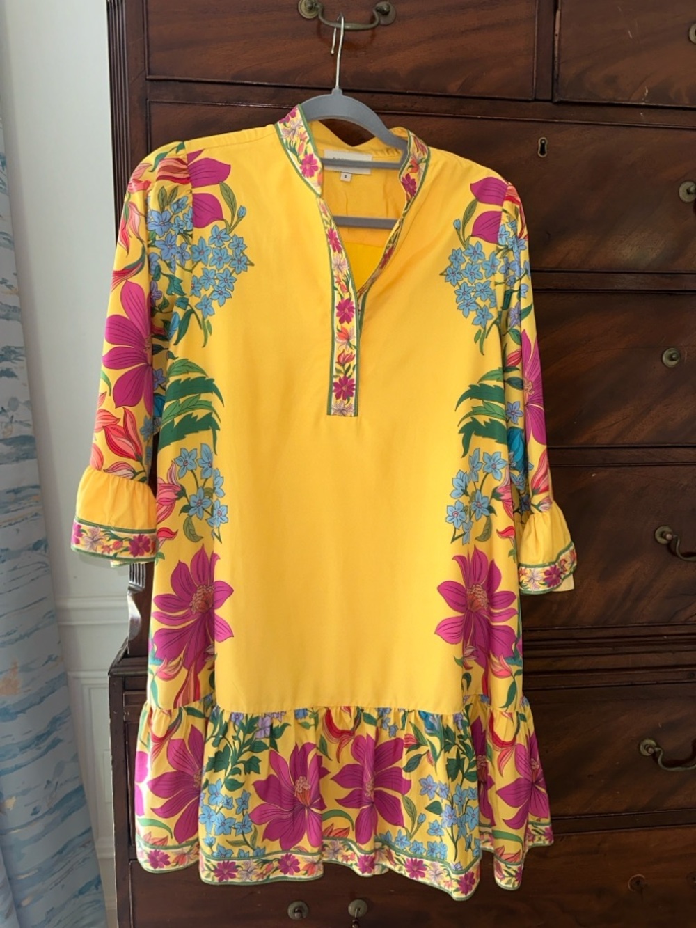 Elizabeth and James Yellow Tunic with Pink & Green Floral Collar